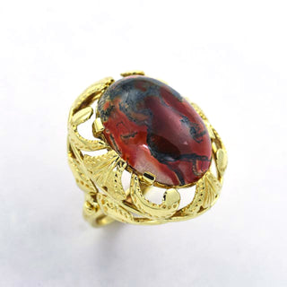 Ring aus 585 Gelbgold mit Achat, nachhaltiger second hand Schmuck perfekt aufgearbeitet