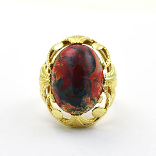 Ring aus 585 Gelbgold mit Achat, nachhaltiger second hand Schmuck perfekt aufgearbeitet