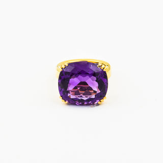 Ring aus 585 Gelbgold mit Amethyst, nachhaltiger second hand Schmuck perfekt aufgearbeitet