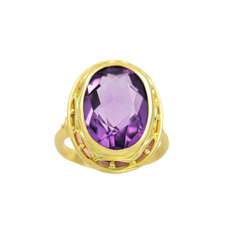 Ring aus 585 Gelbgold mit Amethyst, nachhaltiger second hand Schmuck perfekt aufgearbeitet