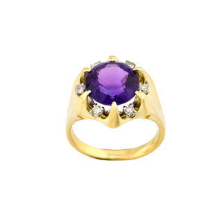 Ring aus 585 Gelbgold mit Amethyst und Diamant, nachhaltiger second hand Schmuck perfekt aufgearbeitet