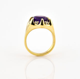 Ring aus 585 Gelbgold mit Amethyst und Diamant, nachhaltiger second hand Schmuck perfekt aufgearbeitet