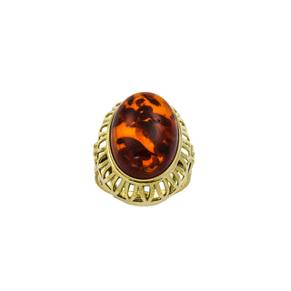 Ring aus 333 Gelbgold mit Bernstein, nachhaltiger second hand Schmuck perfekt aufgearbeitet