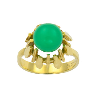 Ring aus 585 Gelbgold mit Chrysopras, nachhaltiger second hand Schmuck perfekt aufgearbeitet