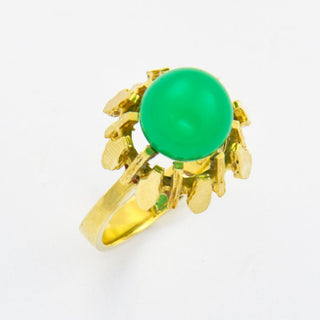 Ring aus 585 Gelbgold mit Chrysopras, nachhaltiger second hand Schmuck perfekt aufgearbeitet