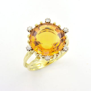 Ring aus 585 Gelbgold mit Citrin und Diamant, nachhaltiger second hand Schmuck perfekt aufgearbeitet