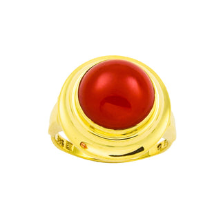 Ring aus 585 Gelbgold mit Koralle, nachhaltiger second hand Schmuck perfekt aufgearbeitet