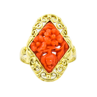 Korallenring aus 585 Gelbgold, nachhaltiger second hand Schmuck perfekt aufgearbeitet