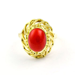 Korallenring aus 585 Gelbgold, nachhaltiger second hand Schmuck perfekt aufgearbeitet