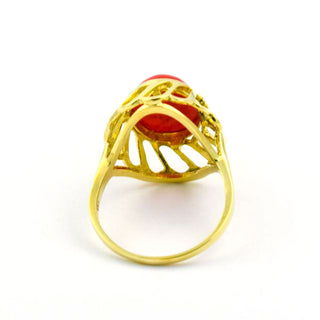 Korallenring aus 585 Gelbgold, nachhaltiger second hand Schmuck perfekt aufgearbeitet
