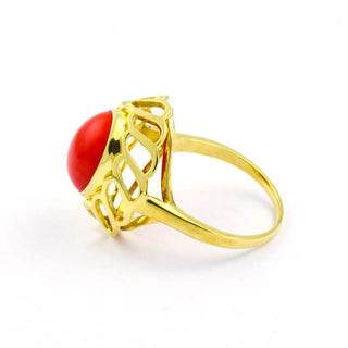 Korallenring aus 585 Gelbgold, nachhaltiger second hand Schmuck perfekt aufgearbeitet