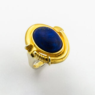 Lapislazuliring aus 585 Gelbgold, nachhaltiger second hand Schmuck perfekt aufgearbeitet