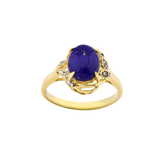 Ring aus 585 Gelbgold mit Lapislazuli und Diamant, nachhaltiger second hand Schmuck perfekt aufgearbeitet