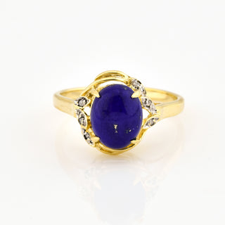 Ring aus 585 Gelbgold mit Lapislazuli und Diamant, nachhaltiger second hand Schmuck perfekt aufgearbeitet