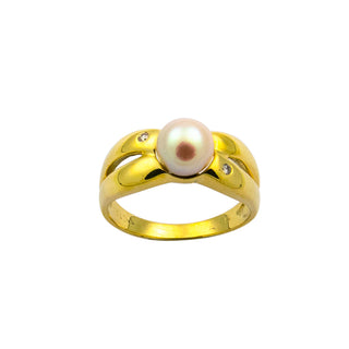 Ring aus 585 Gelbgold mit Perle und Brillant, nachhaltiger second hand Schmuck perfekt aufgearbeitet