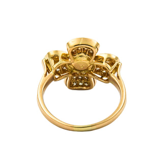 Ring Blume aus 750 Gelbgold mit Perle und Brillant, nachhaltiger second hand Schmuck perfekt aufgearbeitet