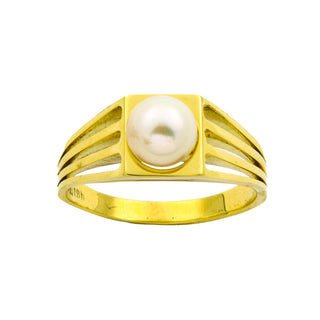 Ring aus 585 Gelbgold mit Perle, nachhaltiger second hand Schmuck perfekt aufgearbeitet