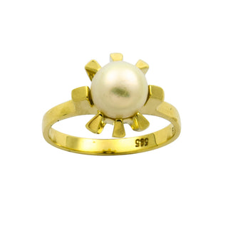 Ring aus 585 Gelbgold mit Perle, nachhaltiger second hand Schmuck perfekt aufgearbeitet