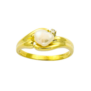 Ring aus 585 Gelbgold mit Perle und Diamant, nachhaltiger second hand Schmuck perfekt aufgearbeitet