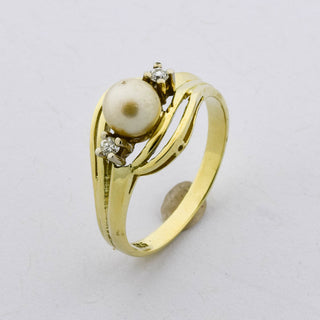 Perlenring aus 585 Gelbgold mit Diamant, nachhaltiger second hand Schmuck perfekt aufgearbeitet