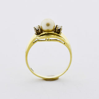 Perlenring aus 585 Gelbgold mit Diamant, nachhaltiger second hand Schmuck perfekt aufgearbeitet