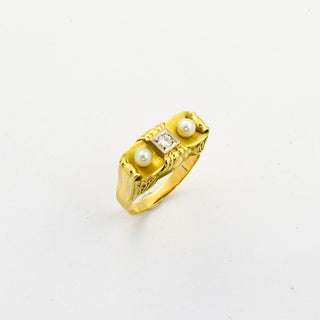 Perlenring aus 585 Gelbgold mit Brillant, nachhaltiger second hand Schmuck perfekt aufgearbeitet