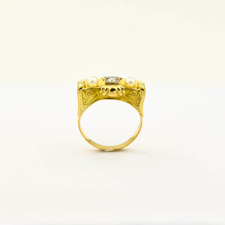 Perlenring aus 585 Gelbgold mit Brillant, nachhaltiger second hand Schmuck perfekt aufgearbeitet