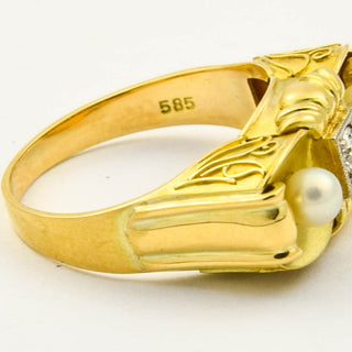 Perlenring aus 585 Gelbgold mit Brillant, nachhaltiger second hand Schmuck perfekt aufgearbeitet