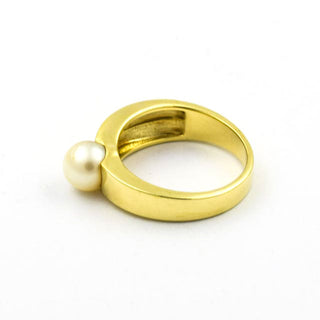 Perlenring aus 585 Gelbgold mit Brillant, nachhaltiger second hand Schmuck perfekt aufgearbeitet