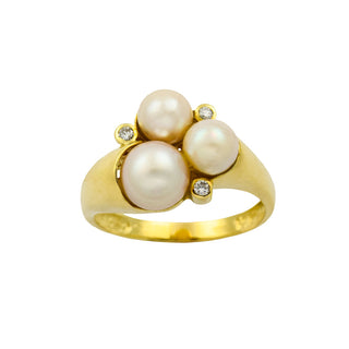 Perlenring aus 585 Gelbgold mit Brillant, nachhaltiger second hand Schmuck perfekt aufgearbeitet