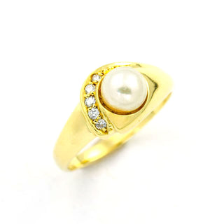 Perlenring aus 585 Gelbgold mit Brillant, nachhaltiger second hand Schmuck perfekt aufgearbeitet