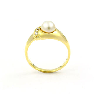 Perlenring aus 585 Gelbgold mit Brillant, nachhaltiger second hand Schmuck perfekt aufgearbeitet