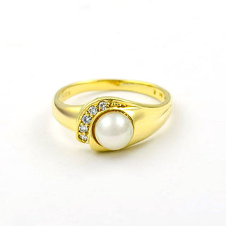 Perlenring aus 585 Gelbgold mit Brillant, nachhaltiger second hand Schmuck perfekt aufgearbeitet