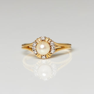 Perlenring aus 750 Gelbgold mit Brillant, nachhaltiger second hand Schmuck perfekt aufgearbeitet