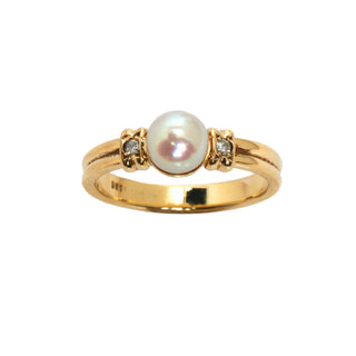 Perlenring aus 585 Gelbgold mit Brillant, nachhaltiger second hand Schmuck perfekt aufgearbeitet