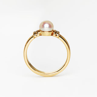 Perlenring aus 585 Gelbgold mit Brillant, nachhaltiger second hand Schmuck perfekt aufgearbeitet