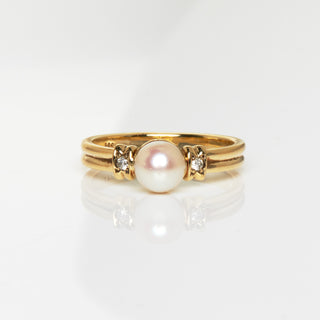 Perlenring aus 585 Gelbgold mit Brillant, nachhaltiger second hand Schmuck perfekt aufgearbeitet