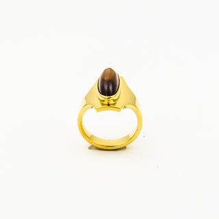Ring aus 585 Gelbgold mit Rauchquarz, nachhaltiger second hand Schmuck perfekt aufgearbeitet