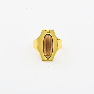 Ring aus 585 Gelbgold mit Rauchquarz, nachhaltiger second hand Schmuck perfekt aufgearbeitet