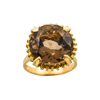 Ring aus 750 Gelbgold mit Rauchquarz, nachhaltiger second hand Schmuck perfekt aufgearbeitet