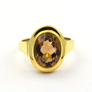 Ring aus 585 Gelbgold mit Rauchquarz, nachhaltiger second hand Schmuck perfekt aufgearbeitet