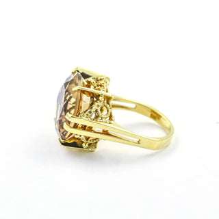 Ring aus 585 Gelbgold mit Rauchquarz, nachhaltiger second hand Schmuck perfekt aufgearbeitet