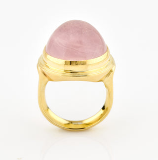 Ring aus 585 Gelbgold mit Rosenquarz, nachhaltiger second hand Schmuck perfekt aufgearbeitet