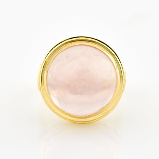 Ring aus 585 Gelbgold mit Rosenquarz, nachhaltiger second hand Schmuck perfekt aufgearbeitet