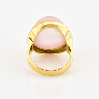 Ring aus 585 Gelbgold mit Rosenquarz, nachhaltiger second hand Schmuck perfekt aufgearbeitet