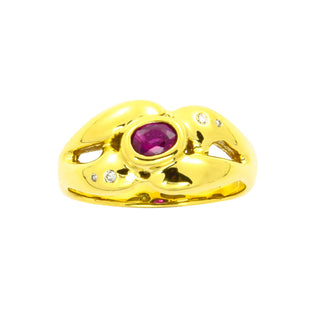 Rubinring aus 585 Gelbgold mit Brillant, nachhaltiger second hand Schmuck perfekt aufgearbeitet