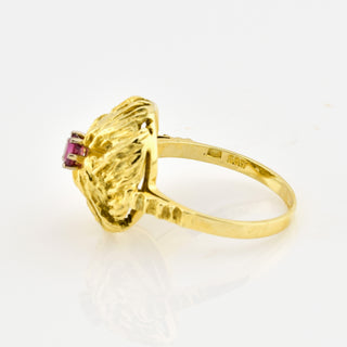 Rubinring aus 585 Gelbgold, nachhaltiger second hand Schmuck perfekt aufgearbeitet