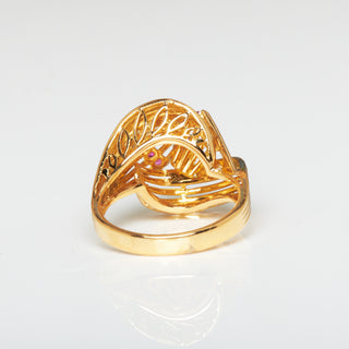 Rubinring aus 750 Gelbgold mit Diamant, nachhaltiger second hand Schmuck perfekt aufgearbeitet