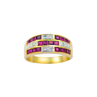 Rubinring aus 585 Gelbgold mit Brillant, nachhaltiger second hand Schmuck perfekt aufgearbeitet