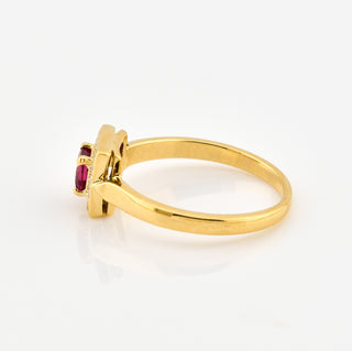 Rubinring aus 750 Gelbgold mit Brillant, nachhaltiger second hand Schmuck perfekt aufgearbeitet